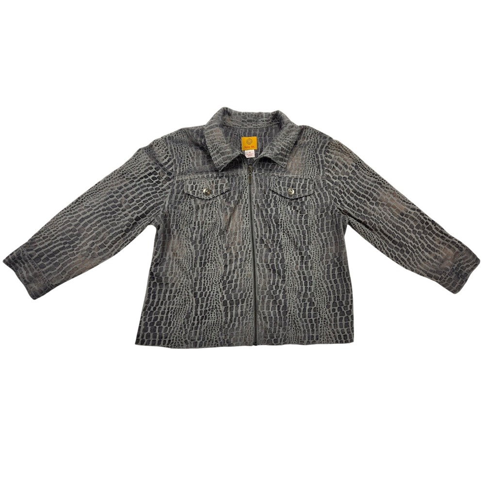 Ruby Rd. Snake Skin Crocodile Animal Pattern Zip up Shirt Jacket Shacket Wm 10